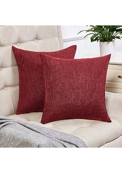 2 Set Kırmızı Şarap Yastık Kılıfı Rustik Keten Dekoratif Kare Atmak Yastık Kılıfı 16X16 Inç Kanepe Kanepe Dekorasyonu Için (Yurt Dışından)