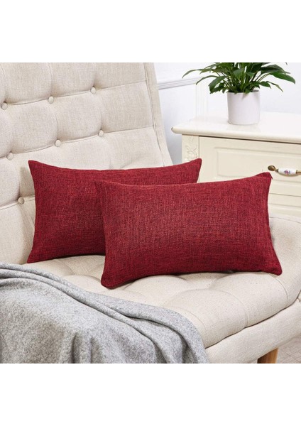 2 Set Kırmızı Şarap Yastık Kılıfı Rustik Keten Dekoratif Kare Atmak Yastık Kılıfı 16X16 Inç Kanepe Kanepe Dekorasyonu Için (Yurt Dışından)