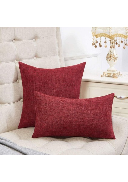 2 Set Kırmızı Şarap Yastık Kılıfı Rustik Keten Dekoratif Kare Atmak Yastık Kılıfı 16X16 Inç Kanepe Kanepe Dekorasyonu Için (Yurt Dışından)