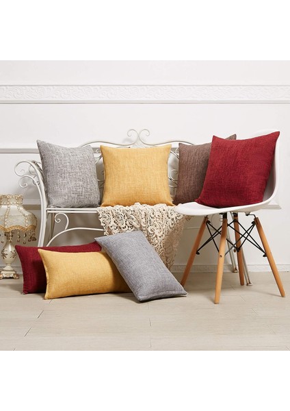 2 Set Kırmızı Şarap Yastık Kılıfı Rustik Keten Dekoratif Kare Atmak Yastık Kılıfı 16X16 Inç Kanepe Kanepe Dekorasyonu Için (Yurt Dışından)