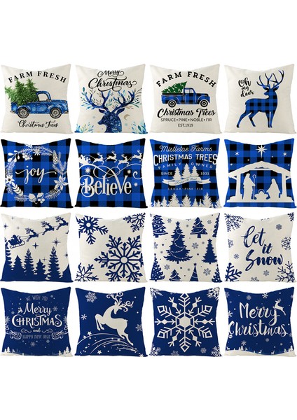 Noel Mavi Yastık Kılıfları 18X18 Inç Noel Süslemeleri Atma Yastık Kapakları Tatil Keten Çiftlik Evi Noel Yastık Kılıfı Kanepe Kanepe Noel Ev Dekoru (Noel 7) (Yurt Dışından) indirimleri