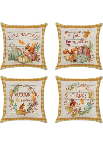 Güz Atmak Yastık Örtüsü Sevimli Sincap Kabak Çelenk Ekose Dekoratif Yastık Kılıfı Minder Örtüsü Ev Dekor Kare 18 x 18 Inç 4 Paket (Güz D) (Yurt Dışından) fiyatları