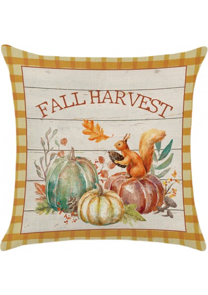 Güz Atmak Yastık Örtüsü Sevimli Sincap Kabak Çelenk Ekose Dekoratif Yastık Kılıfı Minder Örtüsü Ev Dekor Kare 18 x 18 Inç 4 Paket (Güz D) (Yurt Dışından) modelleri