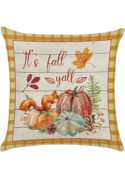 Güz Atmak Yastık Örtüsü Sevimli Sincap Kabak Çelenk Ekose Dekoratif Yastık Kılıfı Minder Örtüsü Ev Dekor Kare 18 x 18 Inç 4 Paket (Güz D) (Yurt Dışından) fırsatları