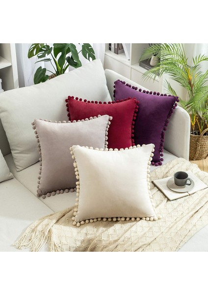 2'li Dekoratif Kırlent Kılıfı Paketi, Yumuşak Parçacıklar Kadife Katı Yastık Kılıfları Kanepe Yatak Odası Arabası Için Ponponlu (18 x 18 Inç, Pembe Karışım Gri) (Yurt Dışından) fiyatları
