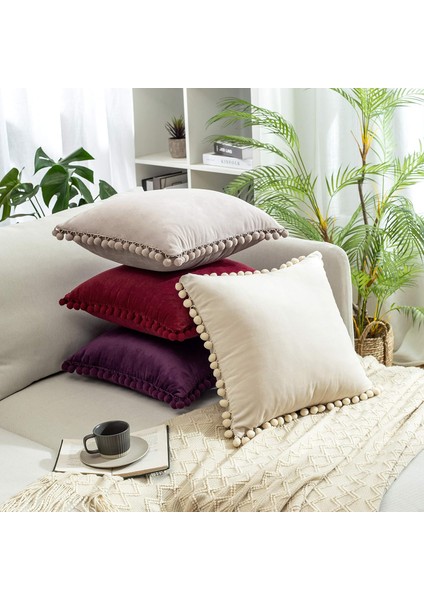 2'li Dekoratif Kırlent Kılıfı Paketi, Yumuşak Parçacıklar Kadife Katı Yastık Kılıfları Kanepe Yatak Odası Arabası Için Ponponlu (18 x 18 Inç, Pembe Karışım Gri) (Yurt Dışından) modelleri