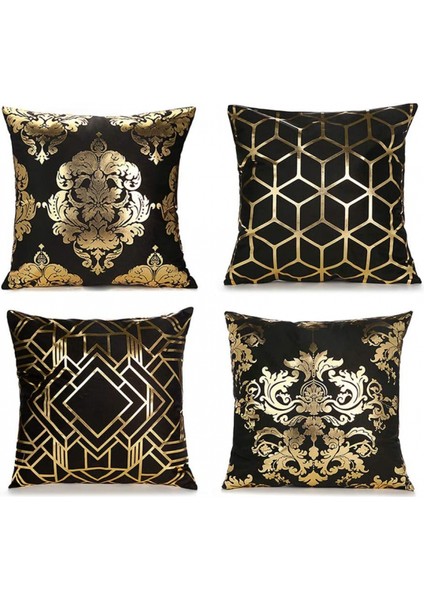 Paket Yumuşak Kısa Bulanık Kare Atma Yastık Örtüleri, Geometri Altın Damgalama Dekoratif Yastık Kanepe Kanepe Yatak Ev Dekorasyonu Için Yastık Kılıfı, 18 x 18 Inç Siyah (Yurt Dışından)