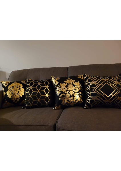 Paket Yumuşak Kısa Bulanık Kare Atma Yastık Örtüleri, Geometri Altın Damgalama Dekoratif Yastık Kanepe Kanepe Yatak Ev Dekorasyonu Için Yastık Kılıfı, 18 x 18 Inç Siyah (Yurt Dışından) fiyatları