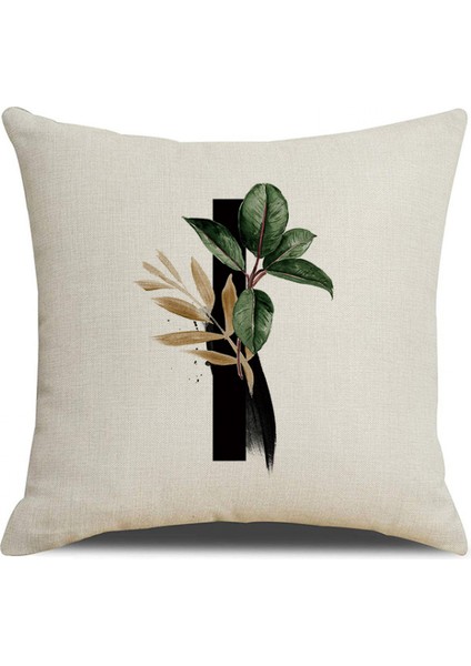 Ingilizce Alfabe Atmak Yastık Örtüsü Bitki Pamuk Keten Yastık Kılıfı Çekyat Ev Dekor 18X18 Inç (Mektup I) (Yurt Dışından)