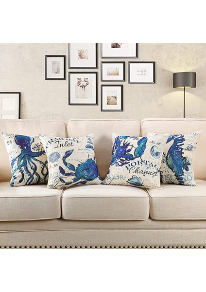 Yastık Kılıfları 18X18 Inç 2'li Set Hipokampus Istakoz Yengeç Deniz Yaşamı Hayvanları Atmak Yastık Kılıfları Yatak Sandalye Kanepe Yatak Odası Oturma Odası Ev Dekoru (Ahtapot) (Yurt Dışından)