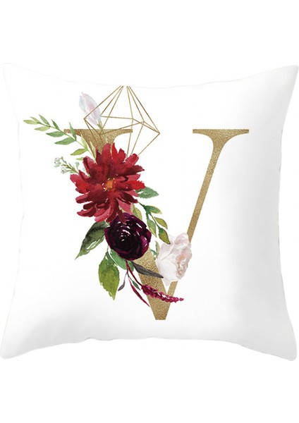 Atmak Yastık Örtüsü Geometrik Altın Ingilizce Alfabe Şeftali Derisi Kadife Yastık Kılıfı Kare Yastık Kılıfı Dekorasyon Kanepe Oturma Odası Yatak Odası 18 x 18 Inç (Mektup V) (Yurt Dışından)