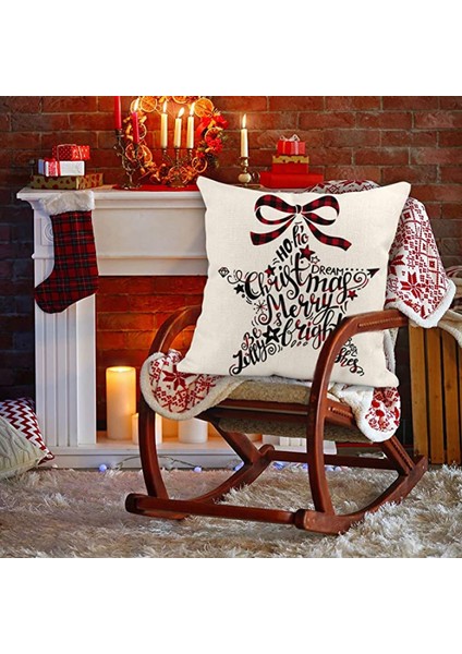 Atmak Yastık Kapakları 18X18 Inç Noel Pentagram Şapka Çan Ağacı Yastık Kılıfı Keten Ev Dekor Yatak Kanepe Kanepe Için Yastık Kılıfları (Noel Desen 40) (Yurt Dışından)