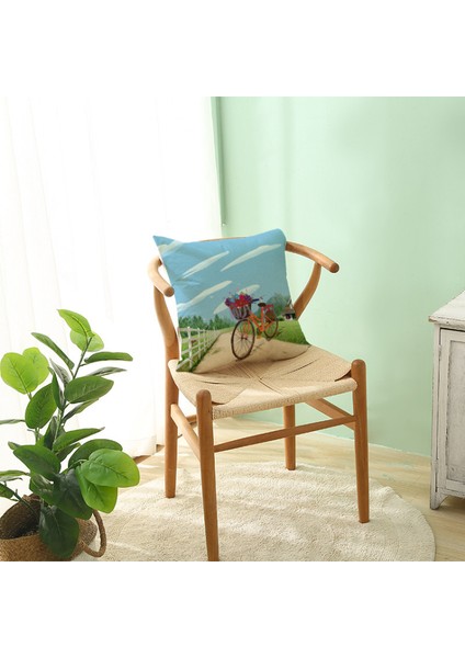 Bisiklet Yastık Kılıfı Dekoratif Kırlent Örtüsü Vintage Suluboya Çiçekler Bisiklet Yastık Kılıfı 18 x 18 Inç Kare Pamuk Keten Minder Örtüsü Çekyat Oturma Odası Için (Bisiklet 3) (Yurt Dışından)