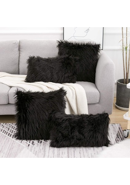 2'li Set Siyah Dekoratif Yastık Kılıfları Yeni Lüks Serisi Merinos Tarzı Taklit Kürk Kabarık Atma Yastık Kapakları Kare Bulanık Yastık Kılıfı 16X16 Inç (Yurt Dışından) fiyatları