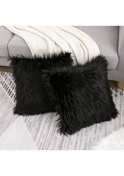 2'li Set Siyah Dekoratif Yastık Kılıfları Yeni Lüks Serisi Merinos Tarzı Taklit Kürk Kabarık Atma Yastık Kapakları Kare Bulanık Yastık Kılıfı 16X16 Inç (Yurt Dışından) modelleri