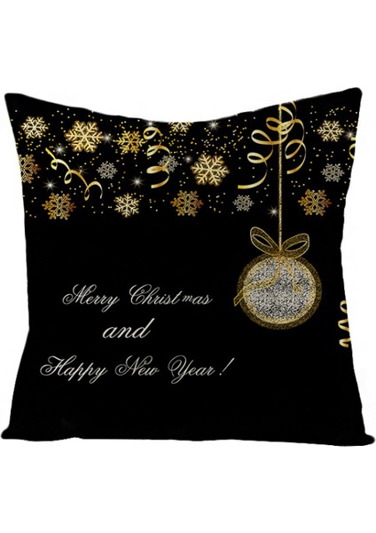 Merry Christmas Yastık Kılıfı Siyah Altın Noel Kare Keten Atmak Yastık Baskı Dekorasyon Çekyat Kanepe Oturma Odası Için Minder Örtüsü (Siyah 15) (Yurt Dışından)