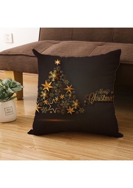 Merry Christmas Yastık Kılıfı Siyah Altın Noel Kare Keten Atmak Yastık Baskı Dekorasyon Çekyat Kanepe Oturma Odası Için Minder Örtüsü (Siyah 15) (Yurt Dışından)