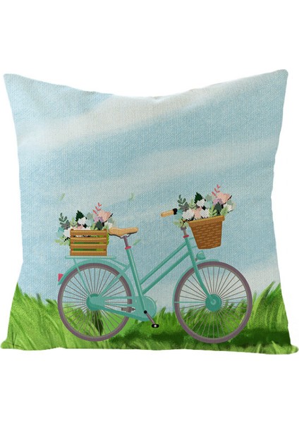 Bisiklet Yastık Kılıfı Dekoratif Kırlent Örtüsü Vintage Suluboya Çiçekler Bisiklet Yastık Kılıfı 18 x 18 Inç Kare Pamuk Keten Minder Örtüsü Çekyat Oturma Odası Için (Bisiklet 11) (Yurt Dışından)