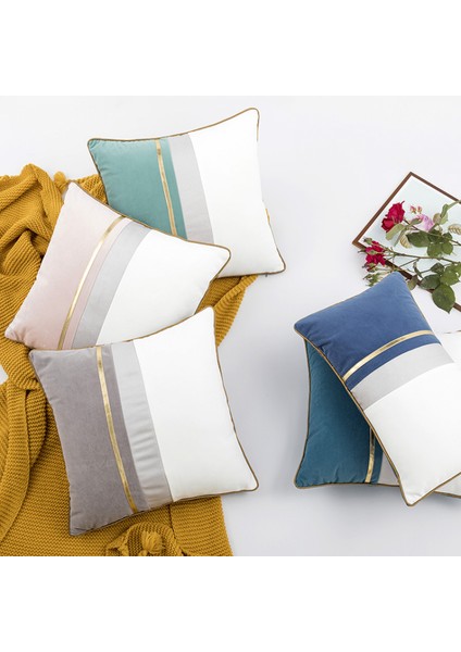 18X18 Inç Deri Çizgili Patchwork Hollanda Polar Minder Örtüsü Modern Atmak Yastık Örtüsü Dekor Yastık Kanepe Oturma Odası Yatak Odası Araba (Açık Gri) (Yurt Dışından)