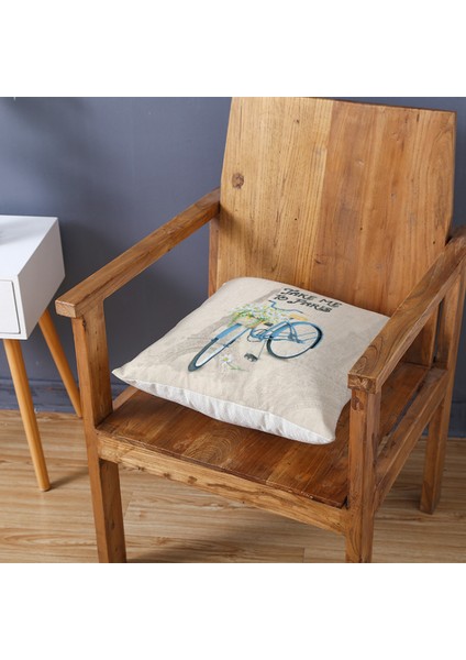 Bisiklet Yastık Kılıfı Dekoratif Kırlent Örtüsü Vintage Suluboya Çiçekler Bisiklet Yastık Kılıfı 18 x 18 Inç Kare Pamuk Keten Minder Örtüsü Çekyat Oturma Odası Için (Bisiklet 3) (Yurt Dışından)