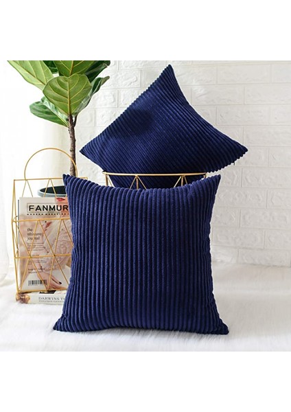 2'li Paket Kadife Yumuşak Dekoratif Kare Kırlent Örtüsü Minder Kapakları Yastık Kılıfı Ev Dekorasyonu 18X18 INÇ/45X45 cm (Koyu Mavi) (Yurt Dışından) modelleri