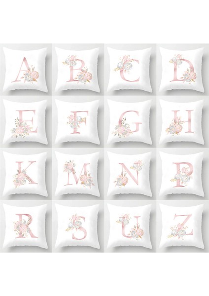 Çiçekler Baskılı Kırlent Kapakları Alfabe Dekoratif Yastık Kılıfları Mektup Yastık Kapakları 18 x 18 Inç Kare Yastık Koruyucular Kanepe Kanepe Yatak Odası (Mektup L) (Yurt Dışından) indirimleri