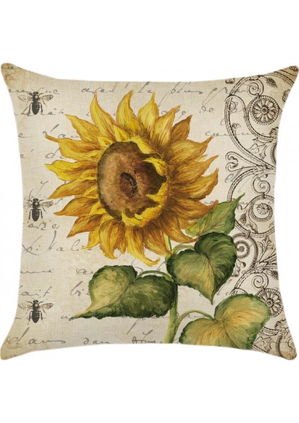 Yaz Atma Yastık Kılıfları Keten Dekoratif Ayçiçeği Yastık Kılıfı 18X18 Inç 2 Adet Kare Yastık Kılıfı Kanepe Kanepe Yatak Açık Havada (Ayçiçeği D) (Yurt Dışından)