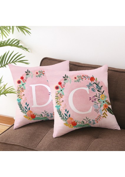 Atmak Yastık Örtüsü Pembe Ingilizce Alfabe Baskı Şeftali Derisi Kadife Yastık Kılıfı Çekyat Oturma Odası Açık Balkon Için Kare Yastık Kılıfı Dekorasyon 18 x 18 Inç (E Harfi) (Yurt Dışından)