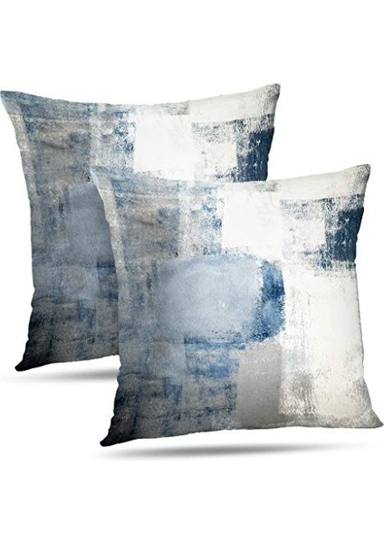2'li Mavi ve Gri Sanat Yapıt Seti Çağdaş Dekoratif Gri Ev Dekoratif Atmak Yastıklar Yatak Odası Kanepe Oturma Odası Için Minder Örtüsü 18X18 Inç (Yurt Dışından)