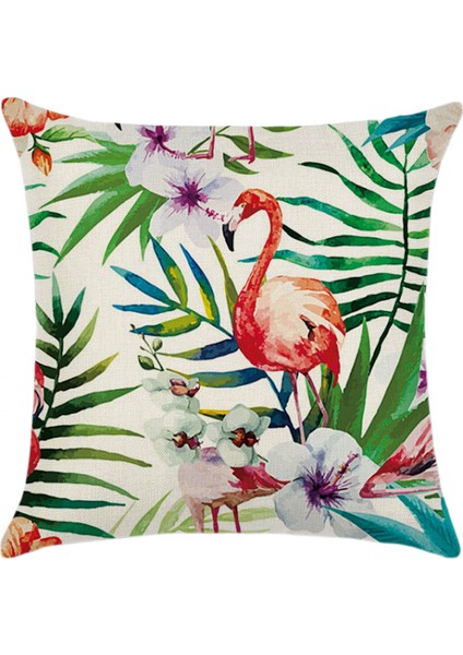 Ev Dekoratif Kırlent Kapakları Flamingo Desenli ve Tropikal Çiçek Yaprakları Keten Yastık Kılıfları 18 x 18 Inç 4 Adet (Flamingo Çiçeği) (Yurt Dışından)