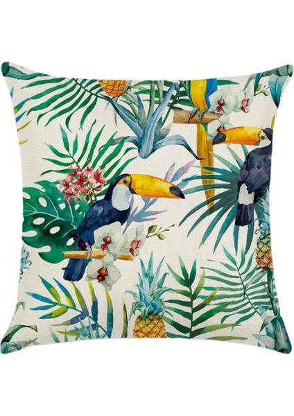 Ev Dekoratif Kırlent Kapakları Flamingo Desenli ve Tropikal Çiçek Yaprakları Keten Yastık Kılıfları 18 x 18 Inç 4 Adet (Flamingo Çiçeği) (Yurt Dışından)