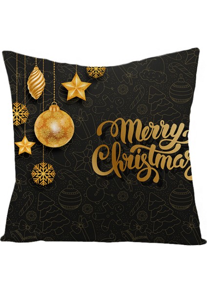 Merry Christmas Yastık Kılıfı Siyah Altın Noel Kare Keten Atmak Yastık Baskı Dekorasyon Çekyat Kanepe Oturma Odası Için Minder Örtüsü (Siyah 14) (Yurt Dışından)