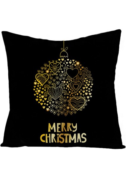 Merry Christmas Yastık Kılıfı Siyah Altın Noel Kare Keten Atmak Yastık Baskı Dekorasyon Çekyat Kanepe Oturma Odası Için Minder Örtüsü (Siyah 9) (Yurt Dışından)