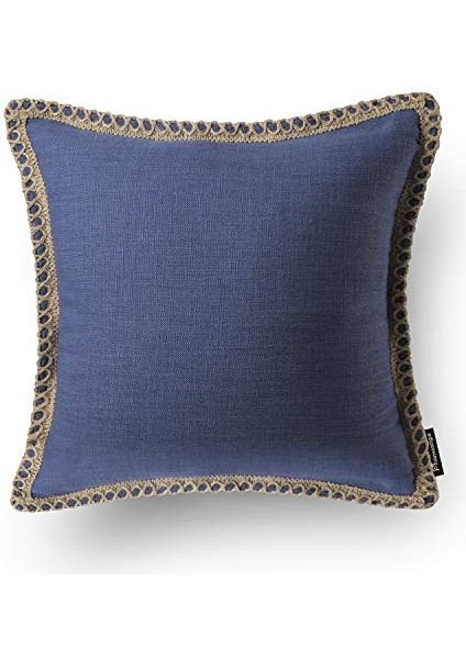2'li Çiftlik Evi Dekoratif Kırlent Kılıfı Paketi Çuval Bezi Keten Kesilmiş Özel Kenarlar Lacivert 20 x 20 Inç, 50 x 50 cm (Yurt Dışından)