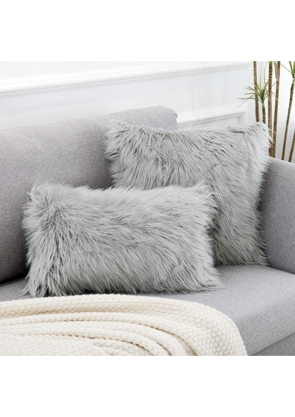 2'li Açık Gri Dekoratif Yastık Kılıfı Seti Yeni Lüks Serisi Merinos Tarzı Taklit Kürk Kabarık Atma Yastık Kapakları Kare Bulanık Yastık Kılıfı 18X18 Inç (Yurt Dışından) fiyatları