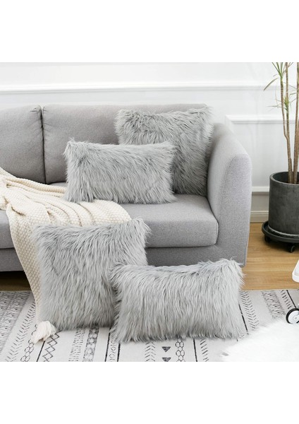 2'li Açık Gri Dekoratif Yastık Kılıfı Seti Yeni Lüks Serisi Merinos Tarzı Taklit Kürk Kabarık Atma Yastık Kapakları Kare Bulanık Yastık Kılıfı 18X18 Inç (Yurt Dışından) fırsatları
