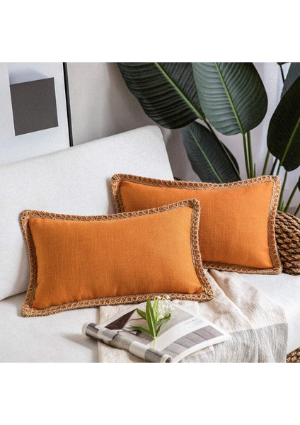 2'li Çiftlik Evi Dekoratif Kırlent Kılıfı Paketi Çuval Bezi Keten Kesilmiş Özel Kenarlar Turuncu 12 x 20 Inç, 30 x 50 cm (Yurt Dışından) fiyatları
