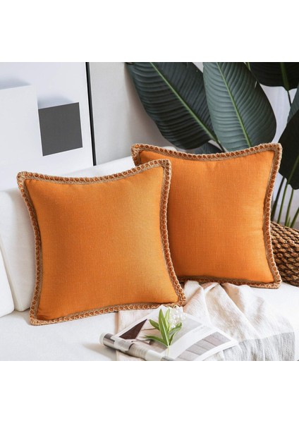 2'li Çiftlik Evi Dekoratif Kırlent Kılıfı Paketi Çuval Bezi Keten Kesilmiş Özel Kenarlar Turuncu 12 x 20 Inç, 30 x 50 cm (Yurt Dışından) indirimleri