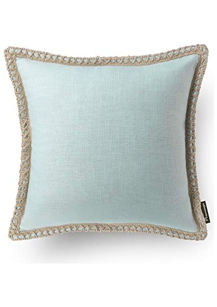 2'li Çiftlik Evi Dekoratif Kırlent Kılıfı Paketi Çuval Bezi Keten Kesilmiş Özel Kenarlar Açık Turkuaz 20 x 20 Inç, 50 x 50 cm (Yurt Dışından)