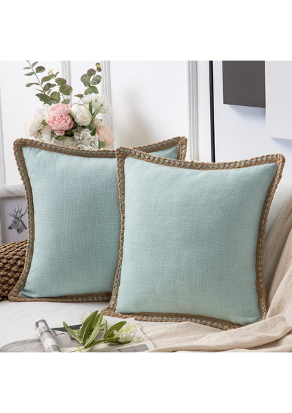 2'li Çiftlik Evi Dekoratif Kırlent Kılıfı Paketi Çuval Bezi Keten Kesilmiş Özel Kenarlar Açık Turkuaz 20 x 20 Inç, 50 x 50 cm (Yurt Dışından) indirimleri