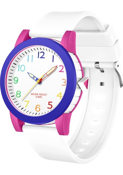 Erkek Kız Çocuk Gençler Için Çocuk Analog Saat, 5-18 Yaş, Öğrenme Süresi ve Okunması Kolay, Yumuşak Bantlı Minimalist Renk Eşleştirme Bilek Saati, 5ATM Su Geçirmez (Yurt Dışından)
