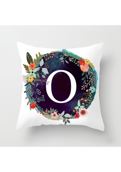 Ingilizce Alfabe Atmak Yastık Örtüsü Çiçek 18X18 Inç Kare Şeftali Cilt Kadife Dekoratif Çiçek Yastık Kılıfı Yatak Odası Kanepe Kanepe (O Harfi) (Yurt Dışından)