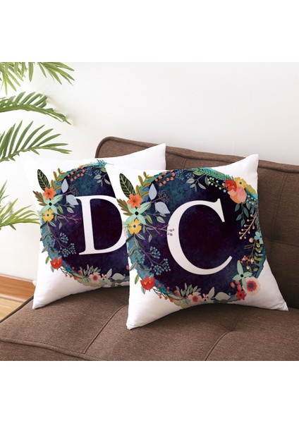 Ingilizce Alfabe Atmak Yastık Örtüsü Çiçek 18X18 Inç Kare Şeftali Cilt Kadife Dekoratif Çiçek Yastık Kılıfı Yatak Odası Kanepe Kanepe (O Harfi) (Yurt Dışından)
