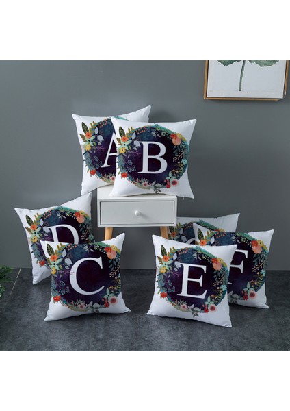 Ingilizce Alfabe Atmak Yastık Örtüsü Çiçek 18X18 Inç Kare Şeftali Cilt Kadife Dekoratif Çiçek Yastık Kılıfı Yatak Odası Kanepe Kanepe (O Harfi) (Yurt Dışından)
