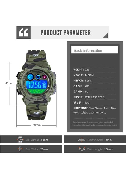 Çocuklar Dijital Saat Açık Spor 50 M Su Geçirmez Elektronik Saatler Çalar Saat 12/24 H Kronometre Takvim Erkek Kız Kol Saati (Yurt Dışından) fırsatları