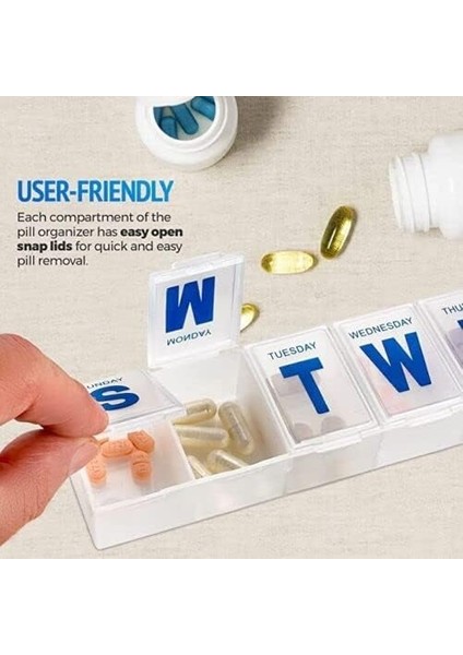 Hap Kutusu 7 Günlük Vitamin Kutusu ve Ilaç Kutusu Düzenleyici Beyaz Şeffaf Kutu Tutucu (B) (Yurt Dışından)