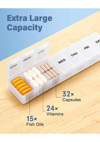 Ekstra Büyük Hap Kutusu Haftalık, Günlük Hap Kutusu Kutusu Büyük Kapasiteli Bölmeler, Ilaç Takviyeleri Için 7 Günlük Hap Kutuları Vitamin Balık Yağı (Yurt Dışından)