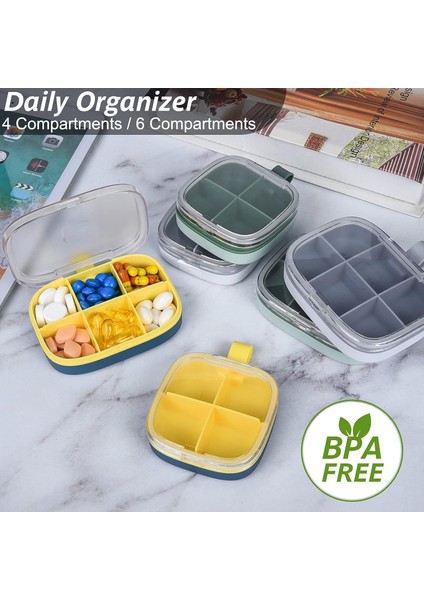 Hap Organizatörü Küçük Hap Kutusu, Çanta Için Seyahat Hapı Tutucusu, 4/6 Bölmeli Vitamin Için Suya Dayanıklı Hap Kutusu, Morina Karaciğeri Yağı, Takviye (2 Adet Mavi 4) (Yurt Dışından)