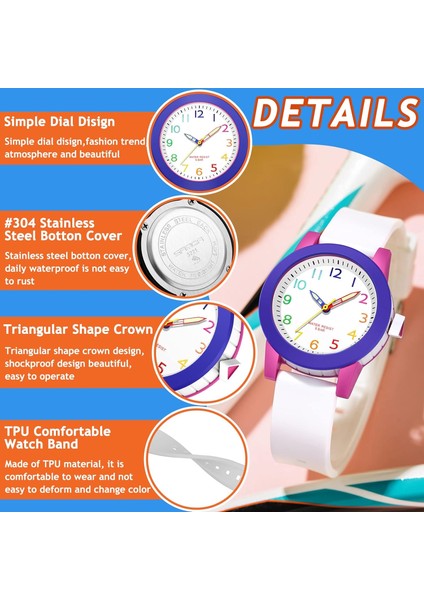Erkek Kız Çocuk Gençler Için Çocuk Analog Saat, 5-18 Yaş, Öğrenme Süresi ve Okunması Kolay, Yumuşak Bantlı Minimalist Renk Eşleştirme Bilek Saati, 5ATM Su Geçirmez (Yurt Dışından)