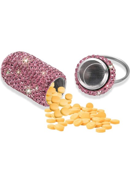 Taşınabilir Hap Kutusu Hap Konteyner Su Geçirmez Hap Tutucu Anahtarlık ile Bling Hap Kutusu Açık Kamp Seyahat Için Ilaç Dağıtıcı Şişe Depolama (Pembe) (Yurt Dışından)